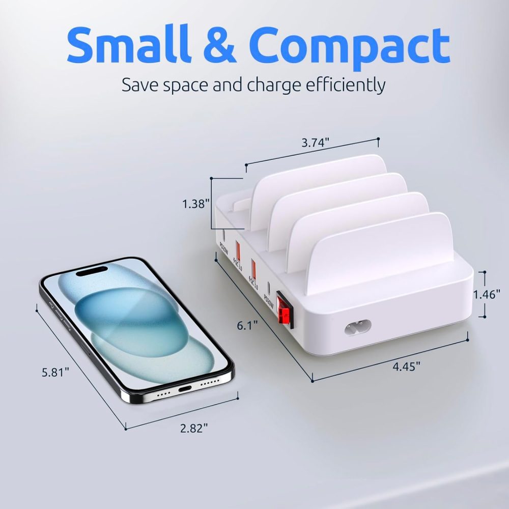 4-Port Charging Station for Multiple Devices, USB Charger Stations Multi-Device Organizer Charging Dock, Compatible with Cell Phones, iPads, Kindle Tablets, and Other Electronics (White) - Image 6