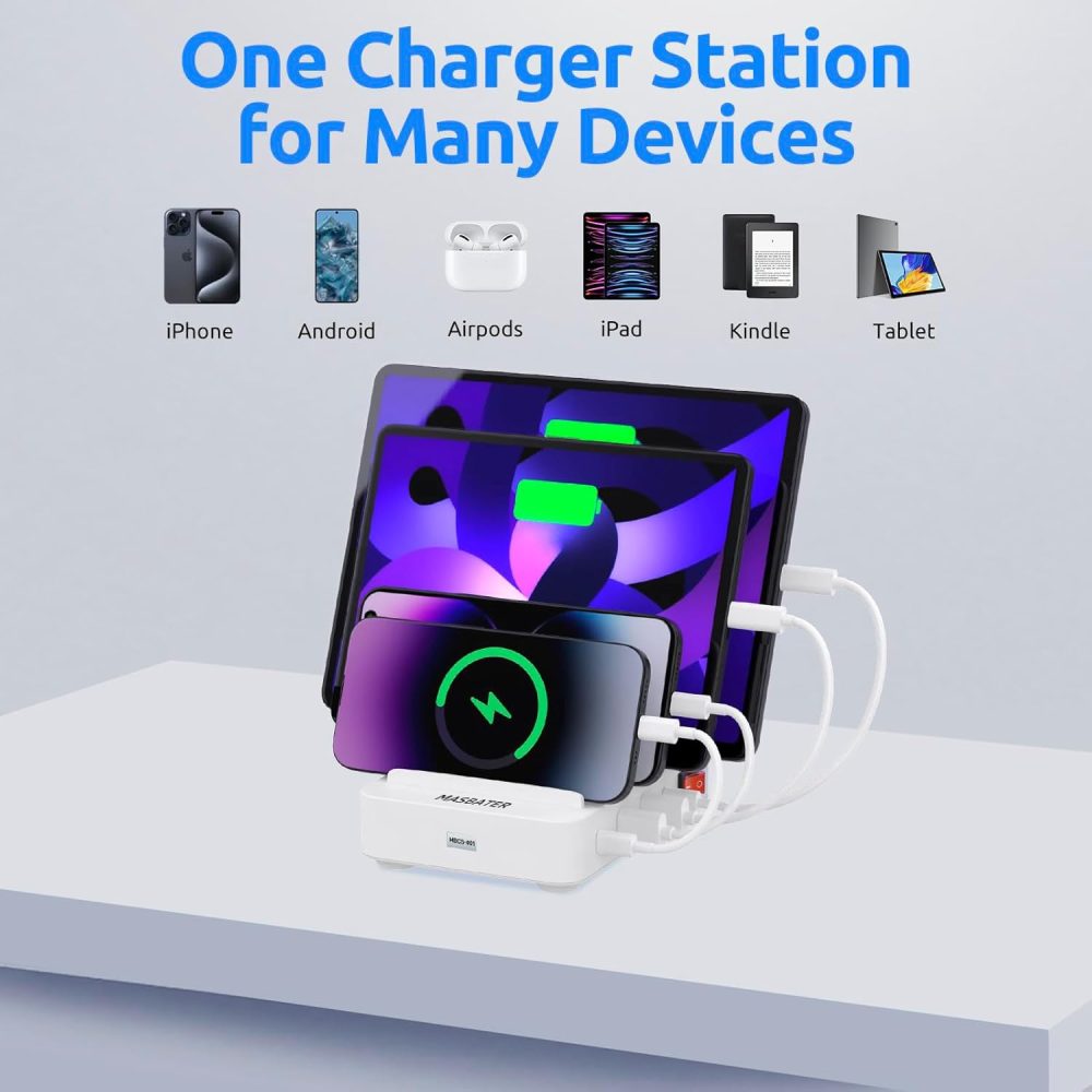 4-Port Charging Station for Multiple Devices, USB Charger Stations Multi-Device Organizer Charging Dock, Compatible with Cell Phones, iPads, Kindle Tablets, and Other Electronics (White) - Image 7