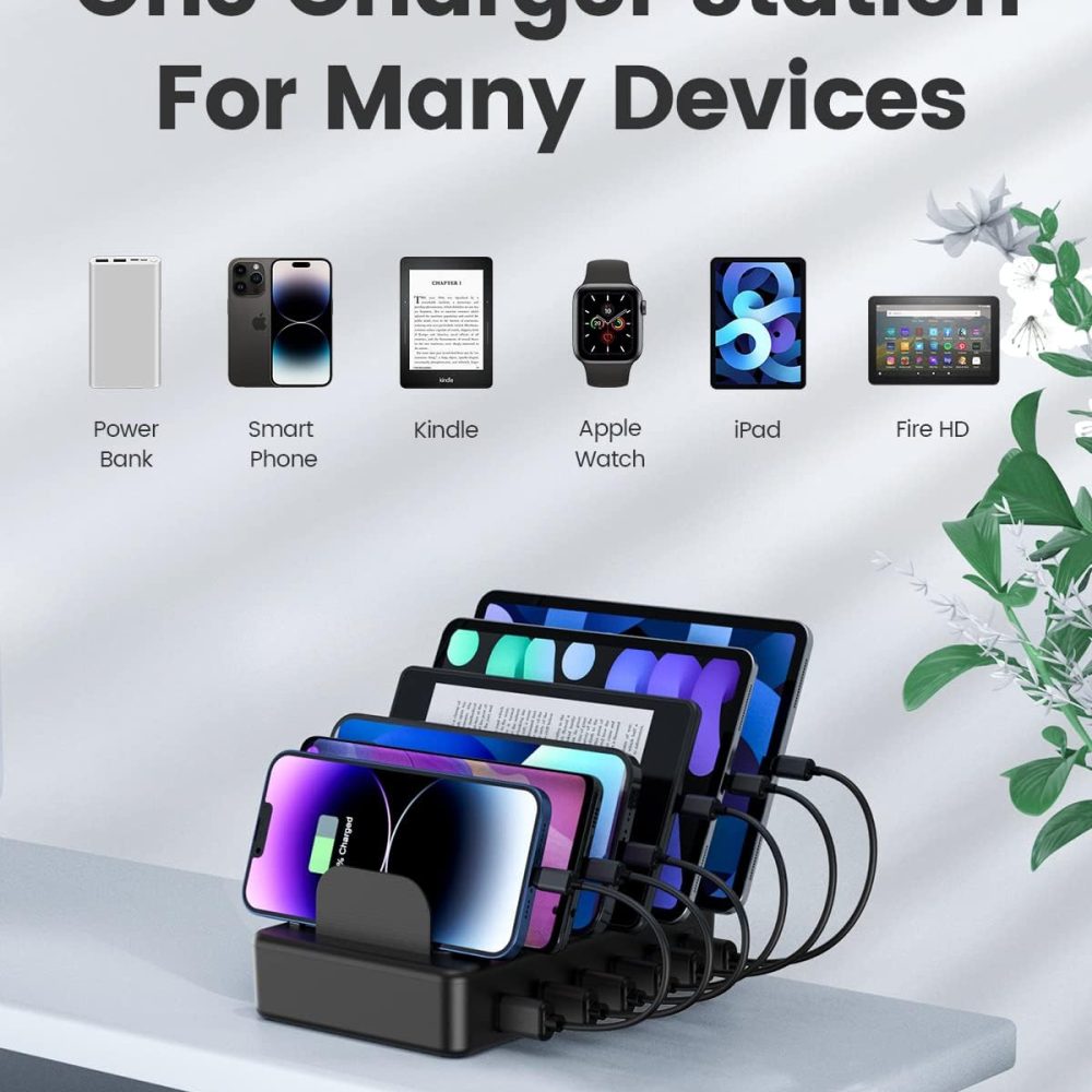 CREATIVE DESIGN 50W 6 Ports Multi Charger Station with 6 Charging Cables, USB Charging Dock for Multiple Devices, Compatible with Cellphone iPad Kindle Tablet and Other Electronic Devices - Image 4