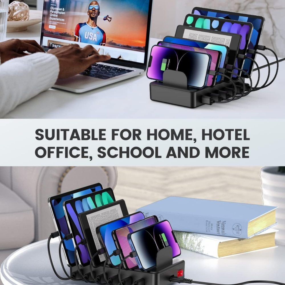 CREATIVE DESIGN 50W 6 Ports Multi Charger Station with 6 Charging Cables, USB Charging Dock for Multiple Devices, Compatible with Cellphone iPad Kindle Tablet and Other Electronic Devices - Image 5