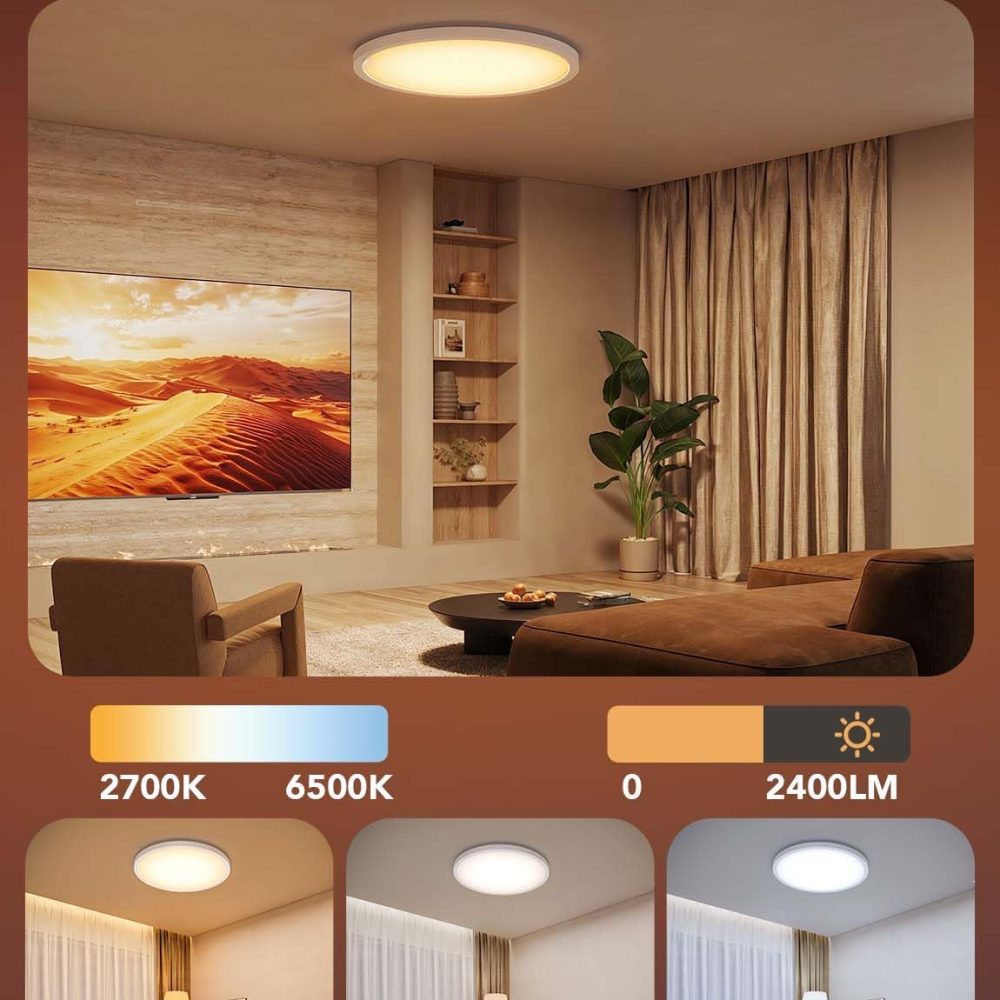 Govee Smart Ceiling Light, RGBIC LED Ceiling Light Fixture, 2400LM Flush Mount Light Fixture, DIY Colors, Works with Alexa, 2200K-6500K Ceiling Lights for Bedroom, Living Room, 12 Inch, 1 Pack - Image 3